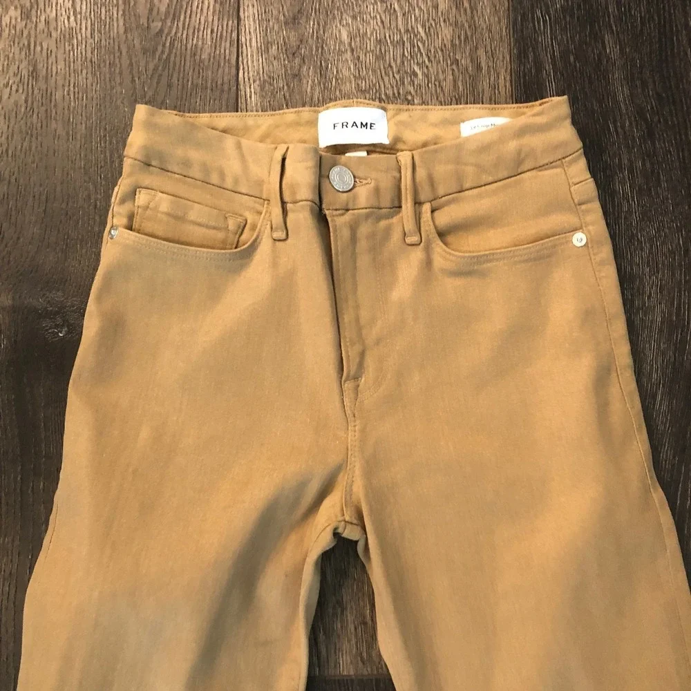 FRAME Le Crop Mini Boot Jeans Light Camel Coated Brown Size 26 Stretch